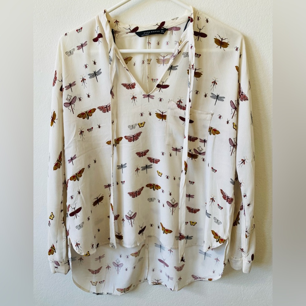 Zara Basic Insect Bug Print Blouse L - image 2